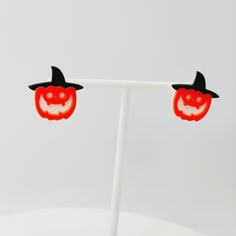 Blacklight UV Activated Pumpkin Halloween Goth Gothic Stud Earrings Jewelry